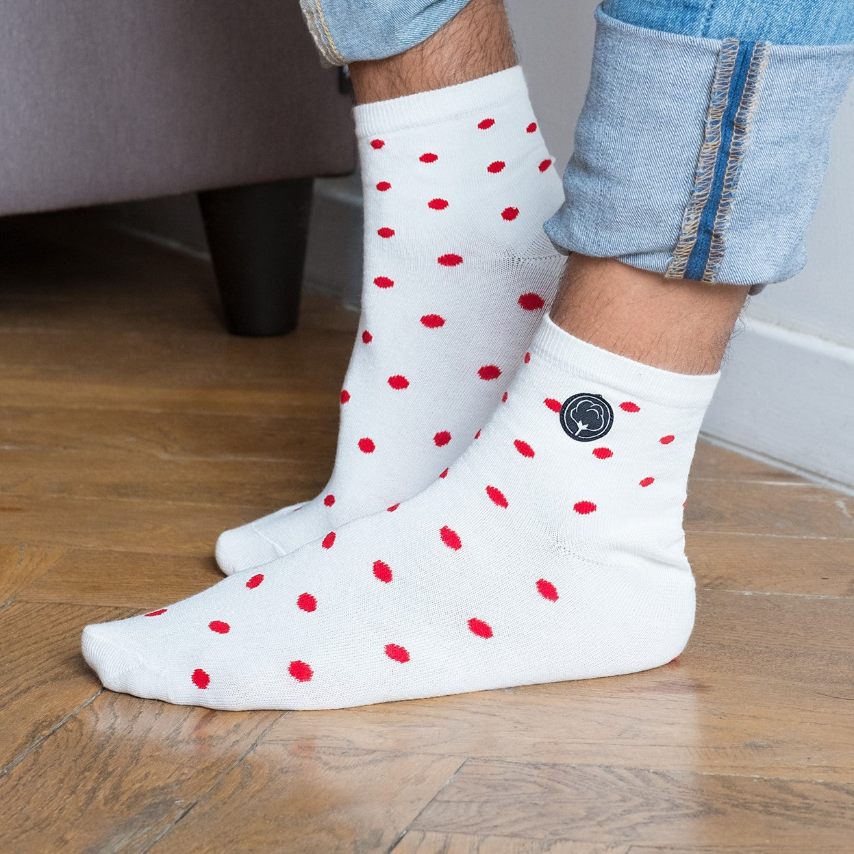 Les chaussettes basses à pois en coton BIO | Blanc/rouge 6