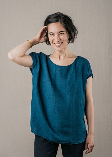 BLOUSE UMI EN LIN - Bleue