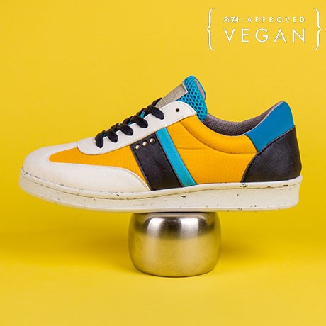 Baskets VIVACE Bleu, Jaune et Blanc 100% recyclée et végane Profil