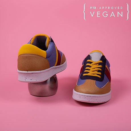Baskets VIVACE Curry, Bleu Jean et Jaune 100% recyclée et végane Face et Dos