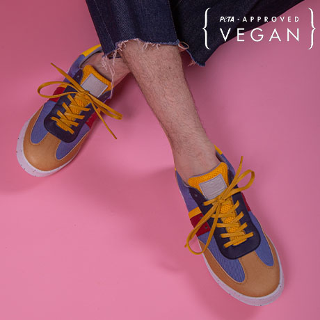 Baskets VIVACE Curry, Bleu Jean et Jaune 100% recyclée et végane Porter Homme