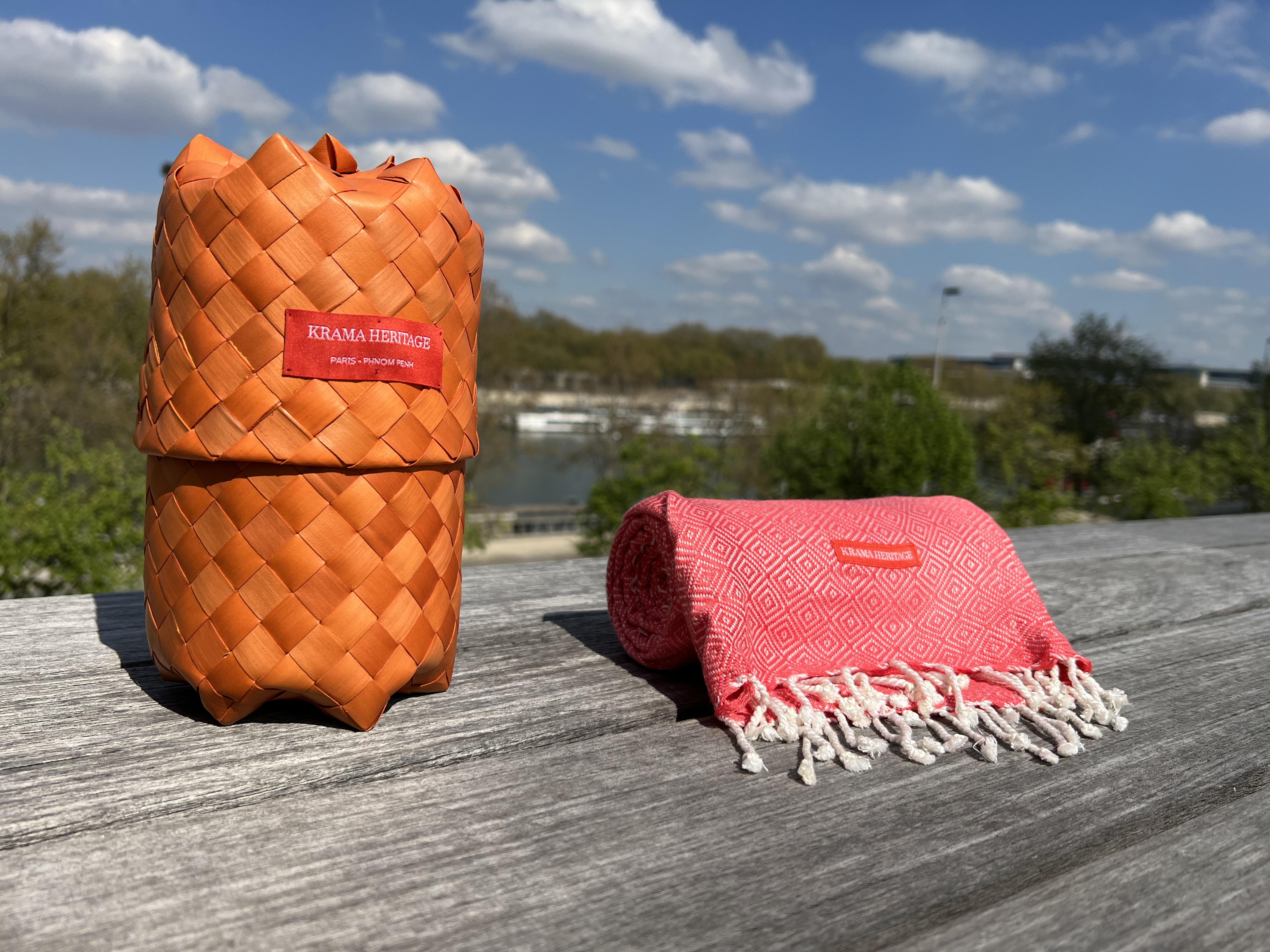 Le Grand Krama Chaud Orange Corail 7