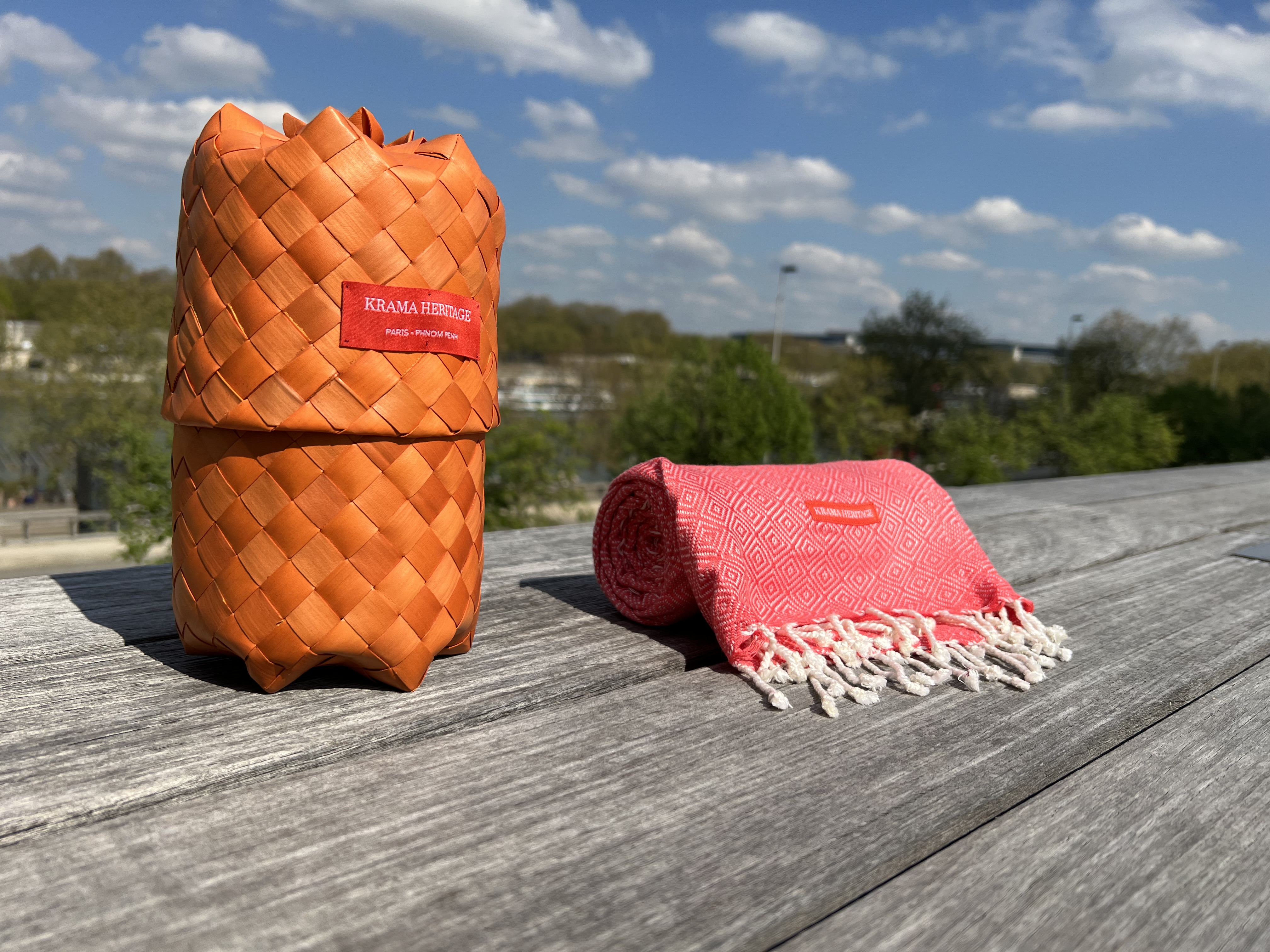 Le Grand Krama Chaud Orange Corail 8