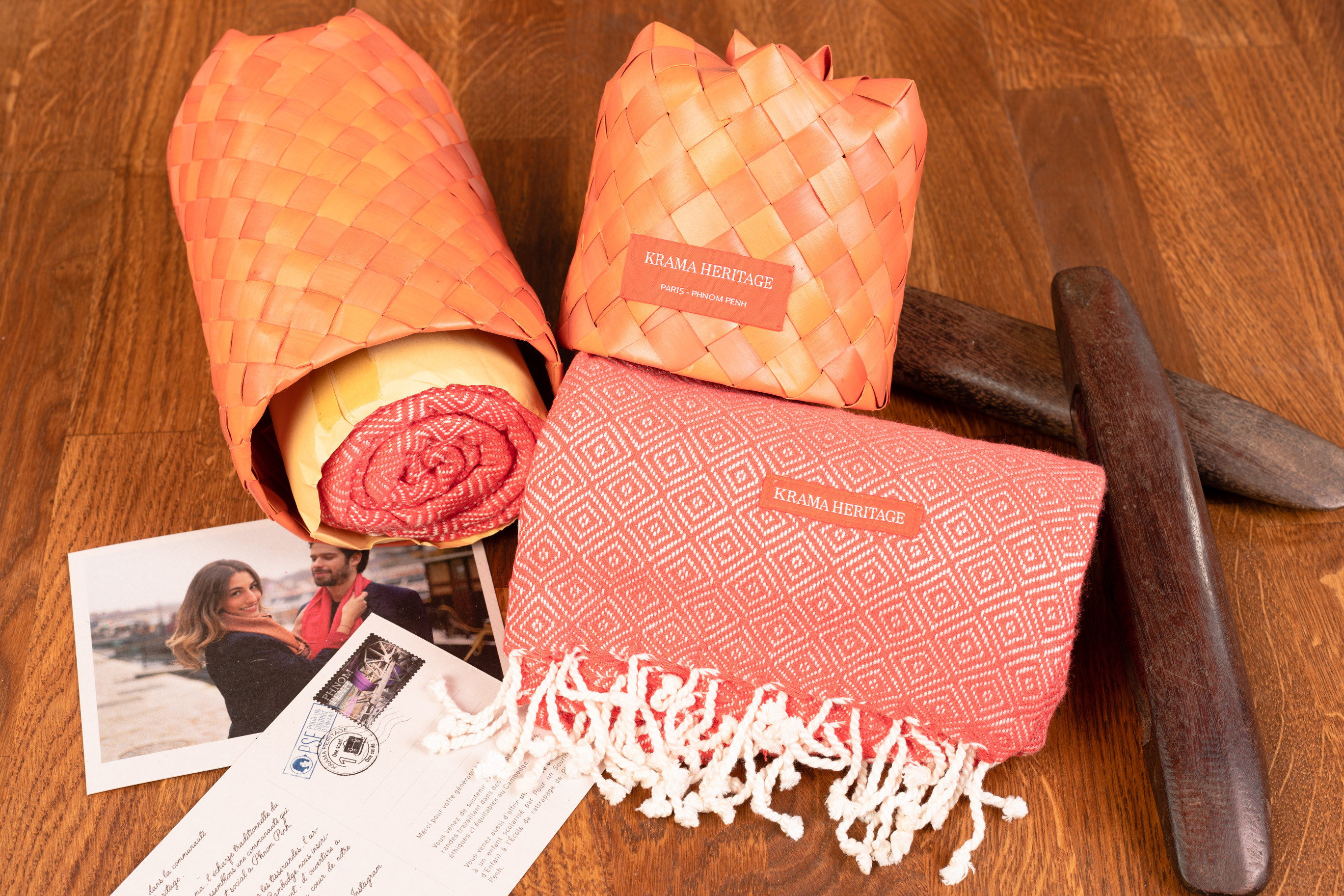 Le Grand Krama Chaud Orange Corail 2