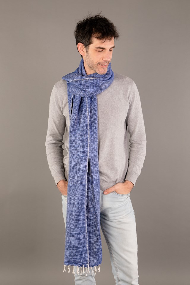Le Grand Krama Chaud Epais Bleu Roi 6
