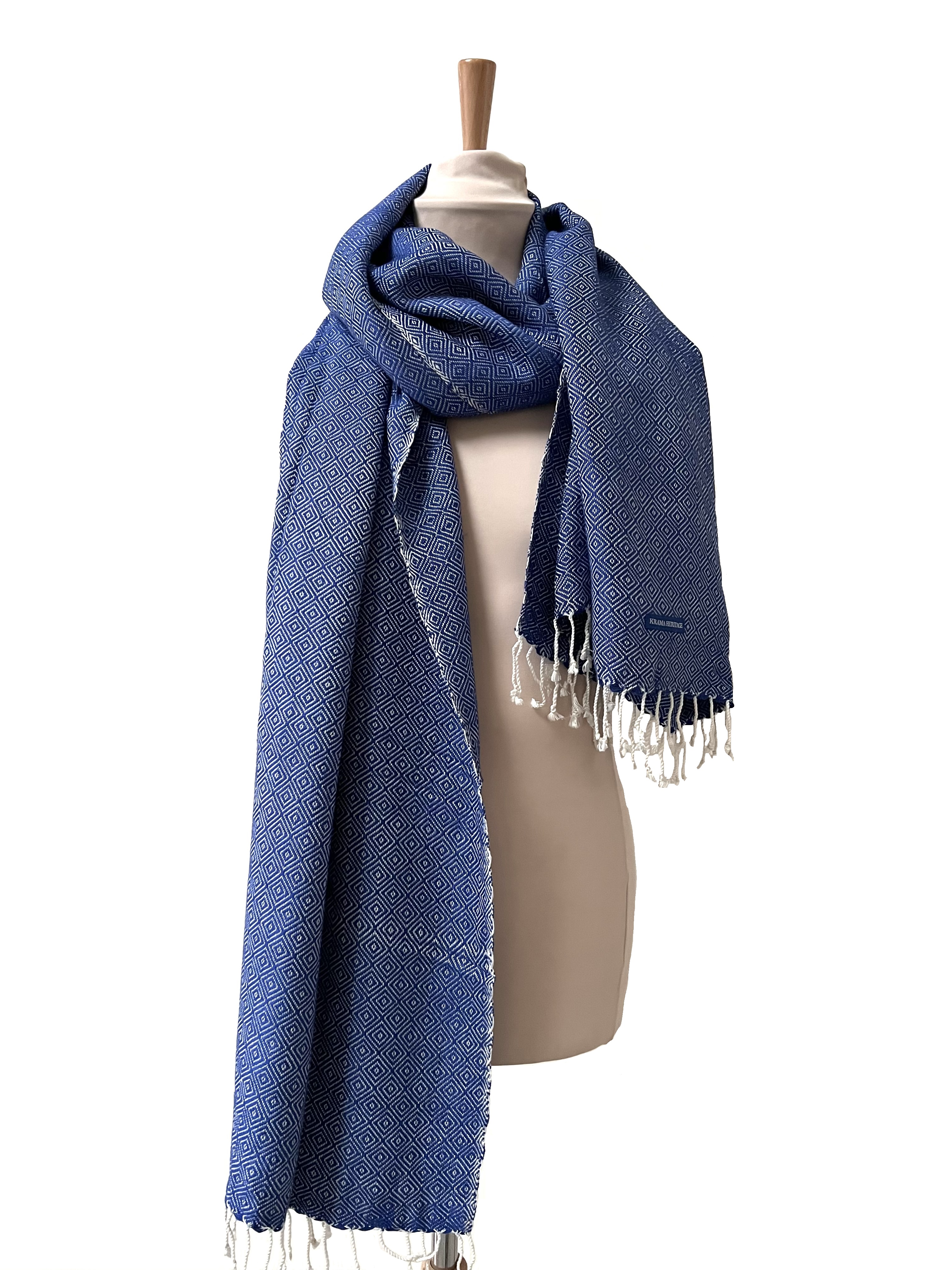 Le Grand Krama Chaud Epais Bleu Roi 7