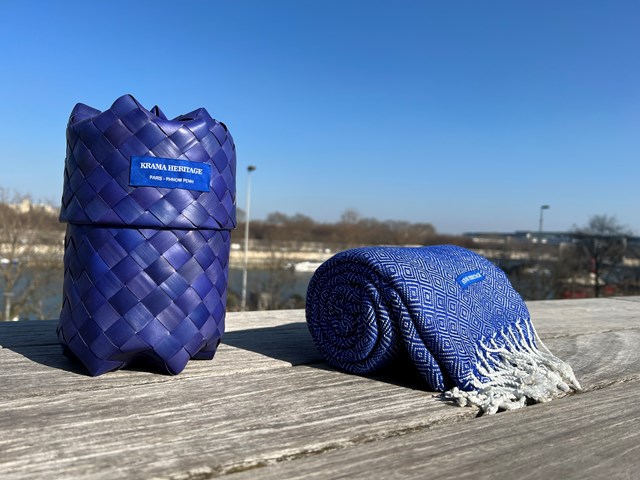 Le Grand Krama Chaud Epais Bleu Roi 9
