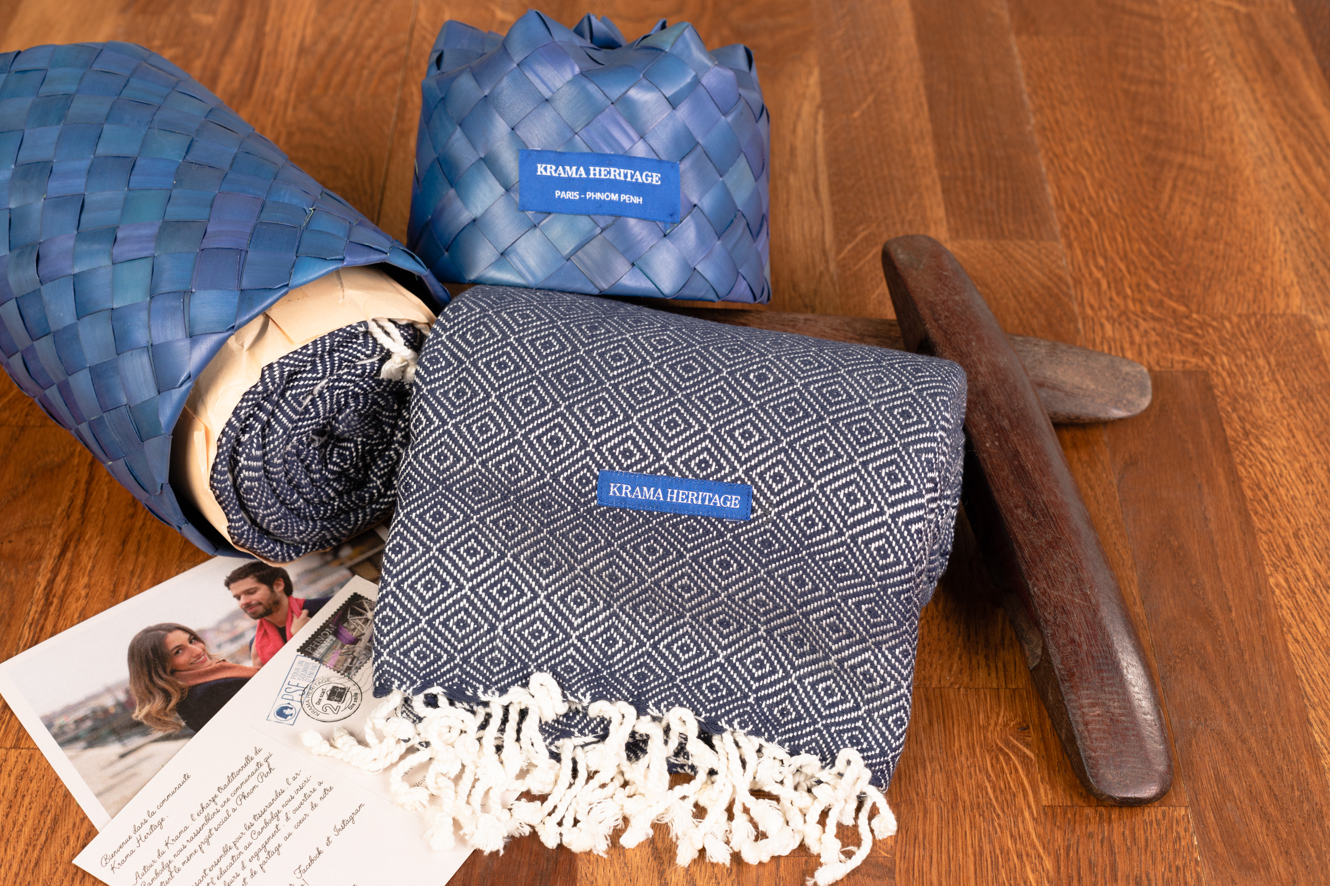 Le Grand Krama Chaud Epais Bleu Marine 2