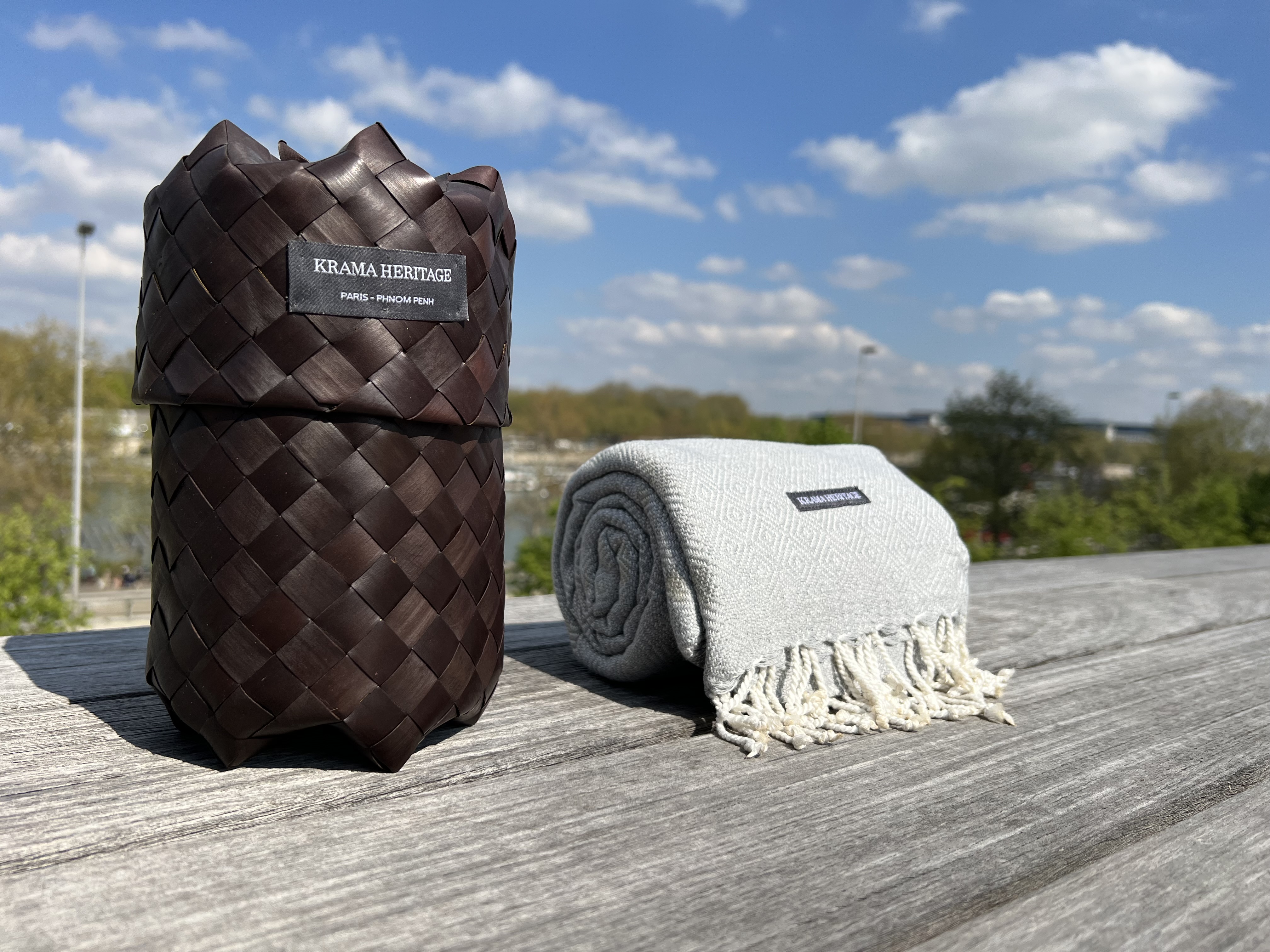 Le Grand Krama Chaud Epais Gris Perle 7