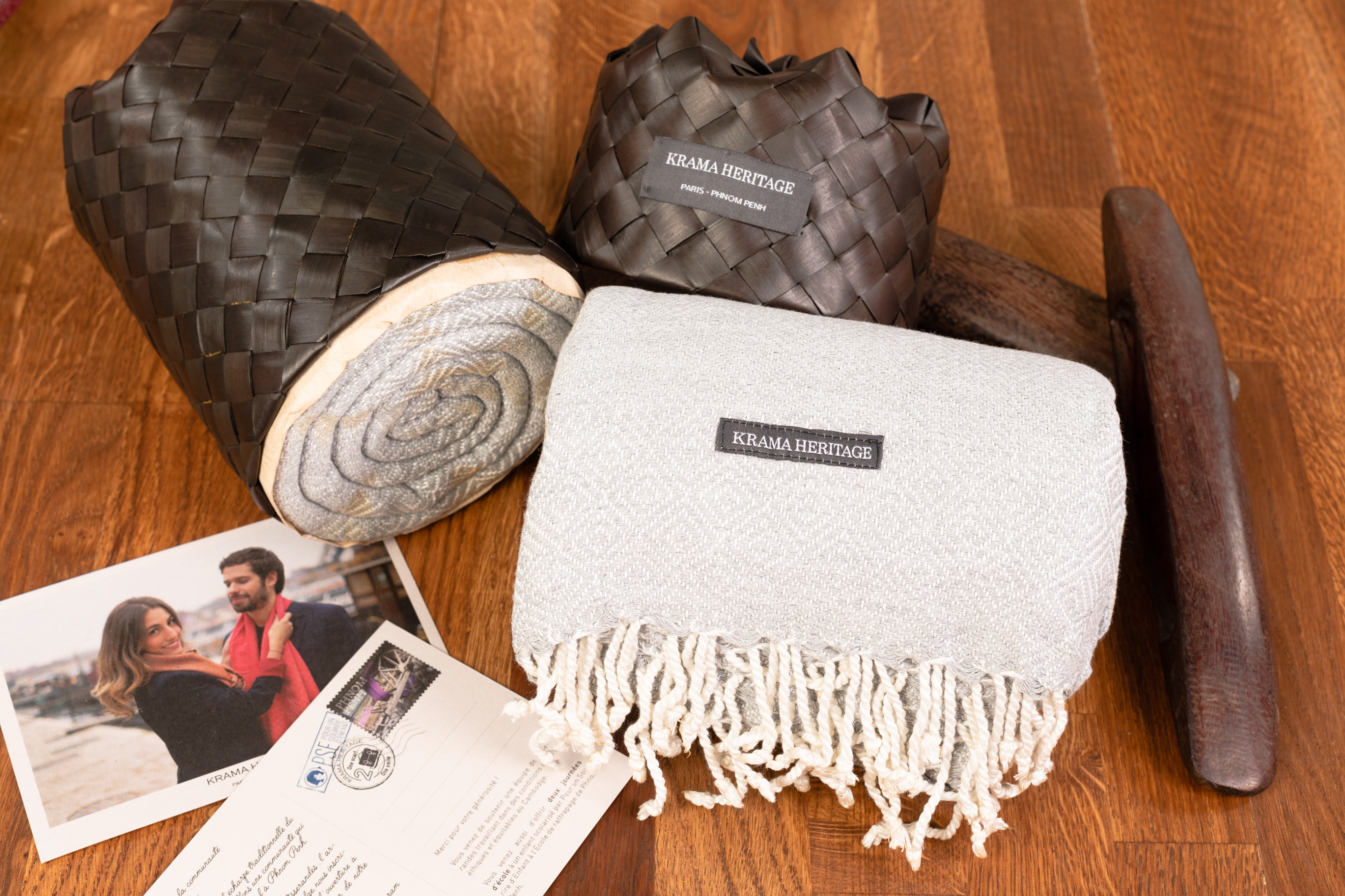 Le Grand Krama Chaud Epais Gris Perle 2