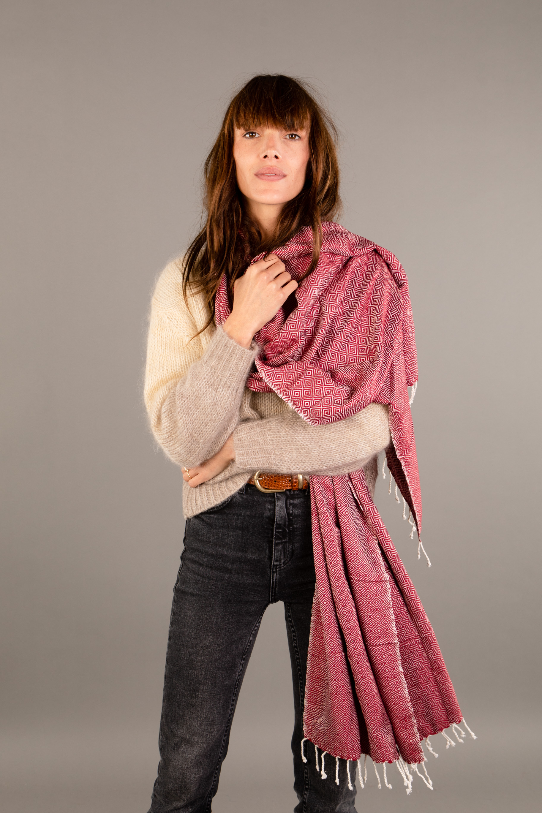 Le Grand Krama Chaud Epais Rouge Brique 4