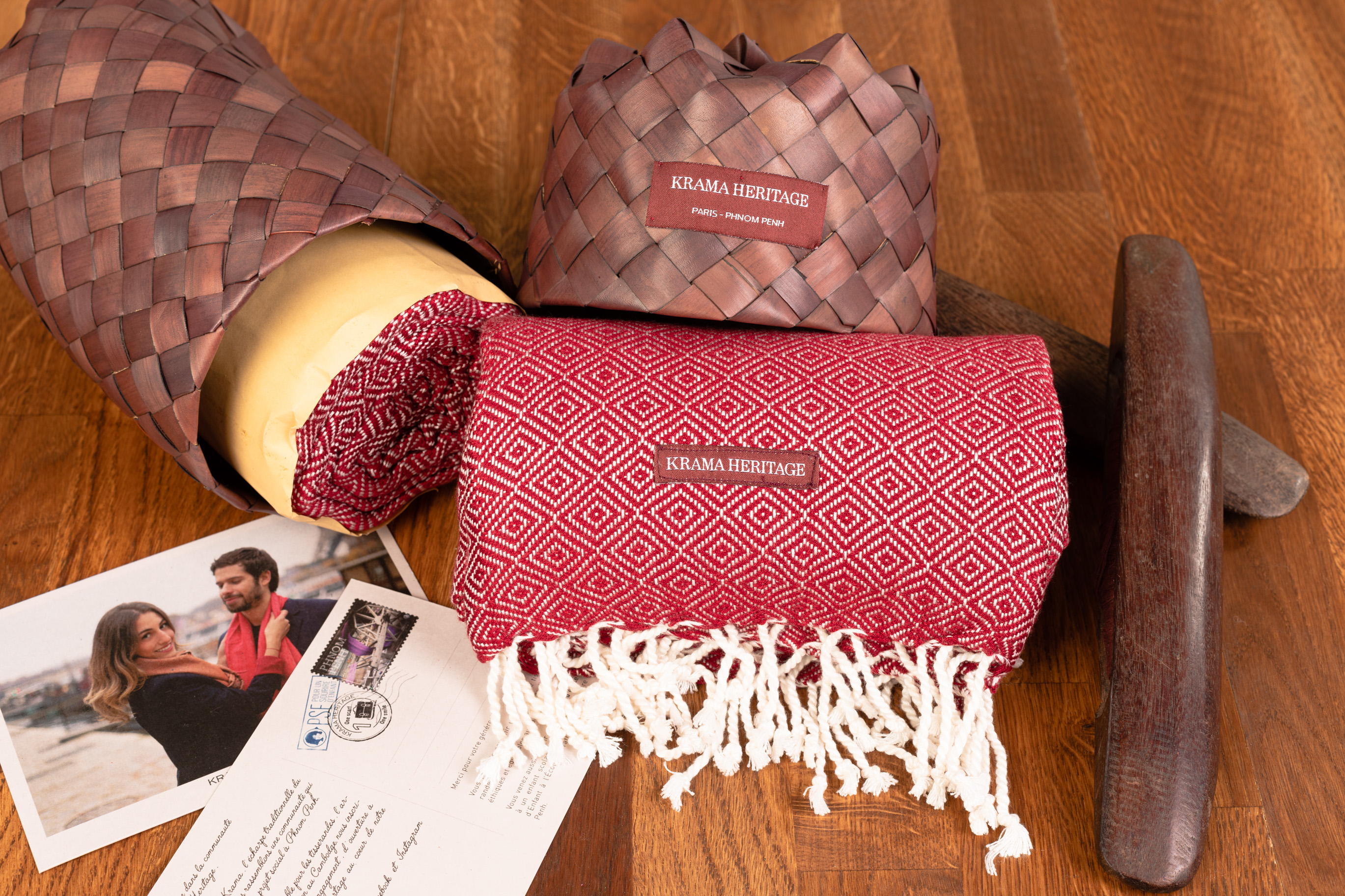 Le Grand Krama Chaud Epais Rouge Brique 2