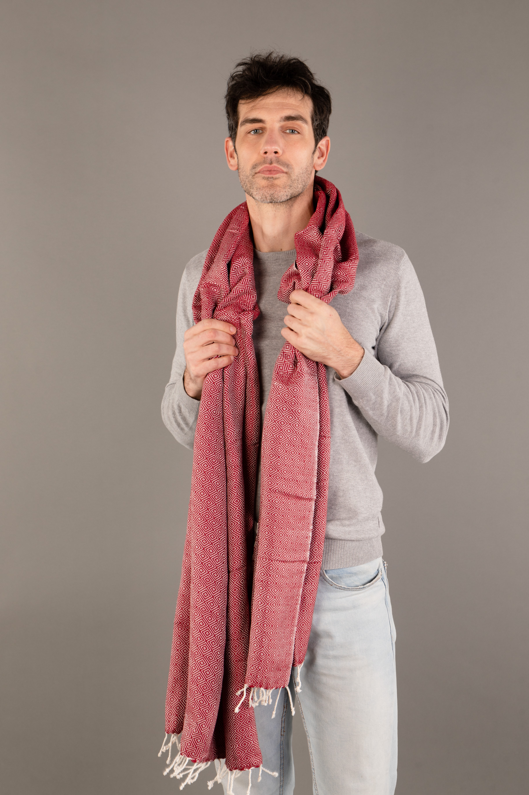 Le Grand Krama Chaud Epais Rouge Brique 3