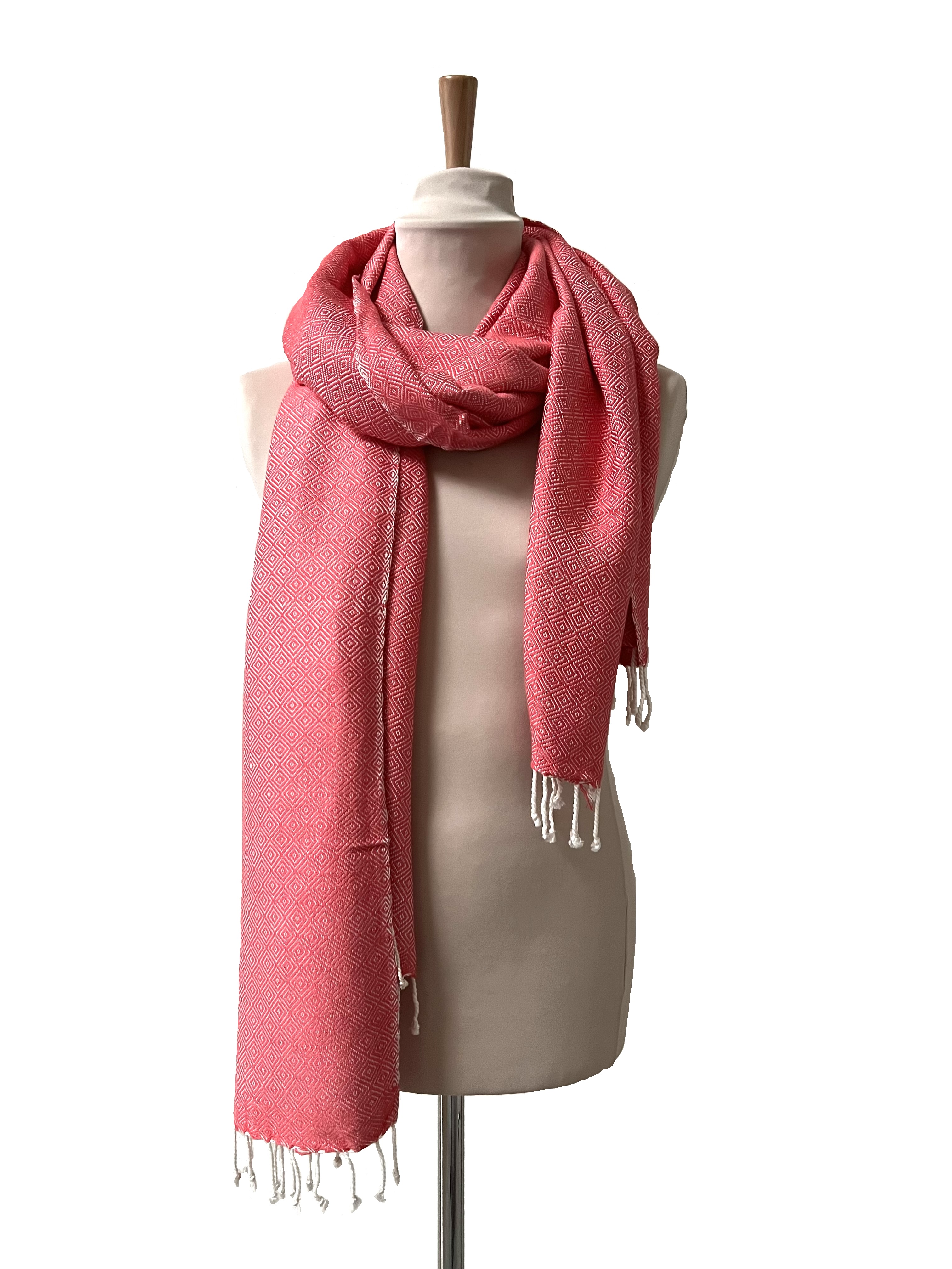 Le Grand Krama Chaud Epais Orange Corail 7