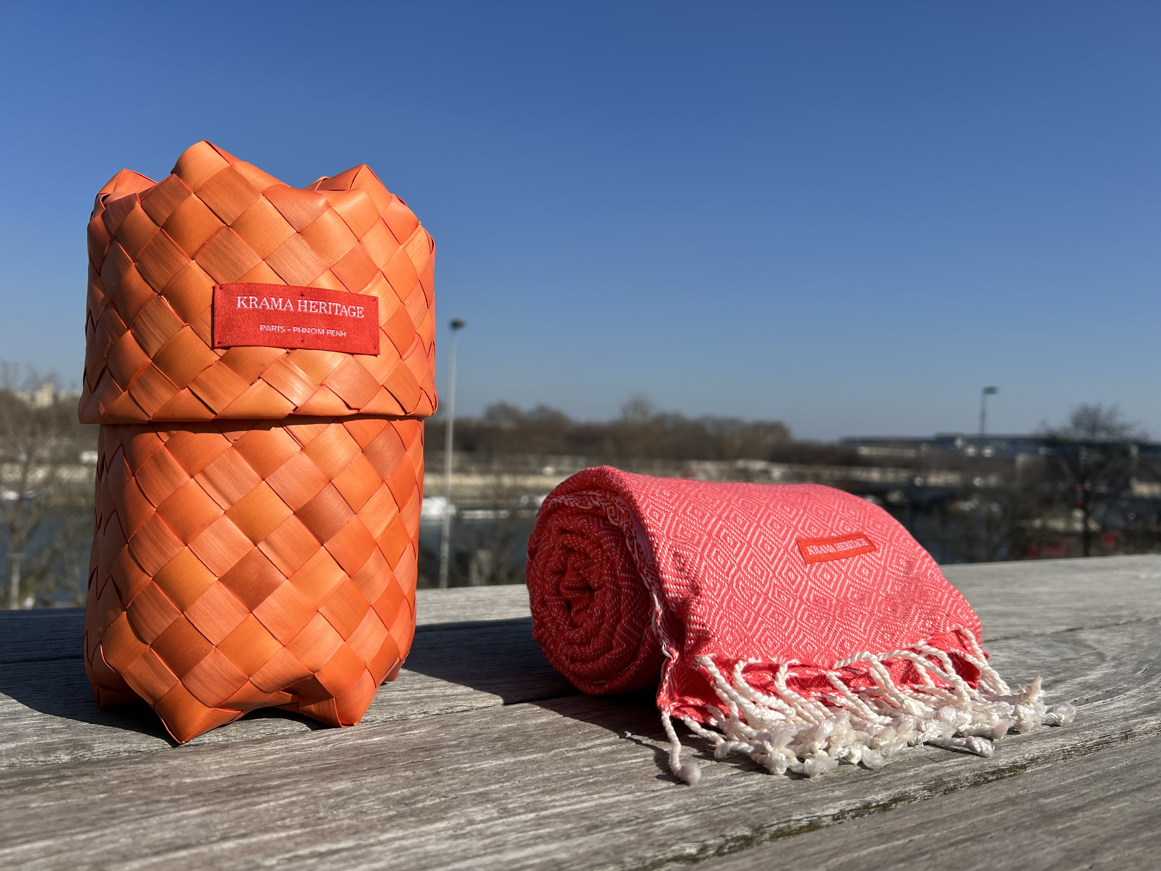 Le Grand Krama Chaud Epais Orange Corail 8