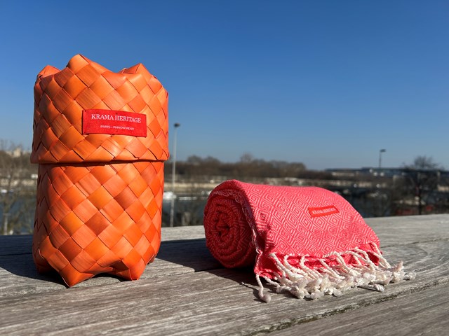 Le Grand Krama Chaud Epais Orange Corail 8