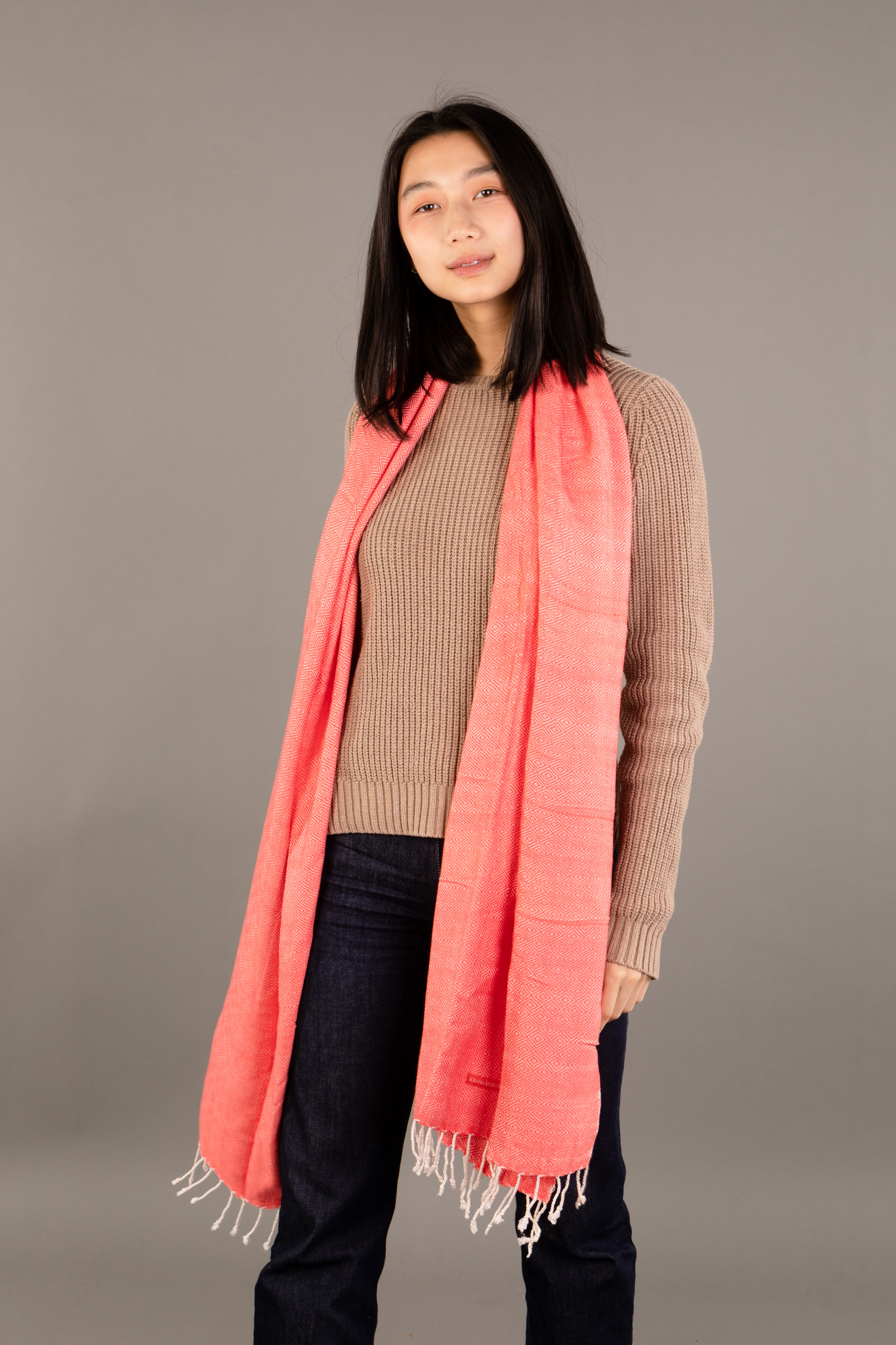 Le Grand Krama Chaud Epais Orange Corail 2