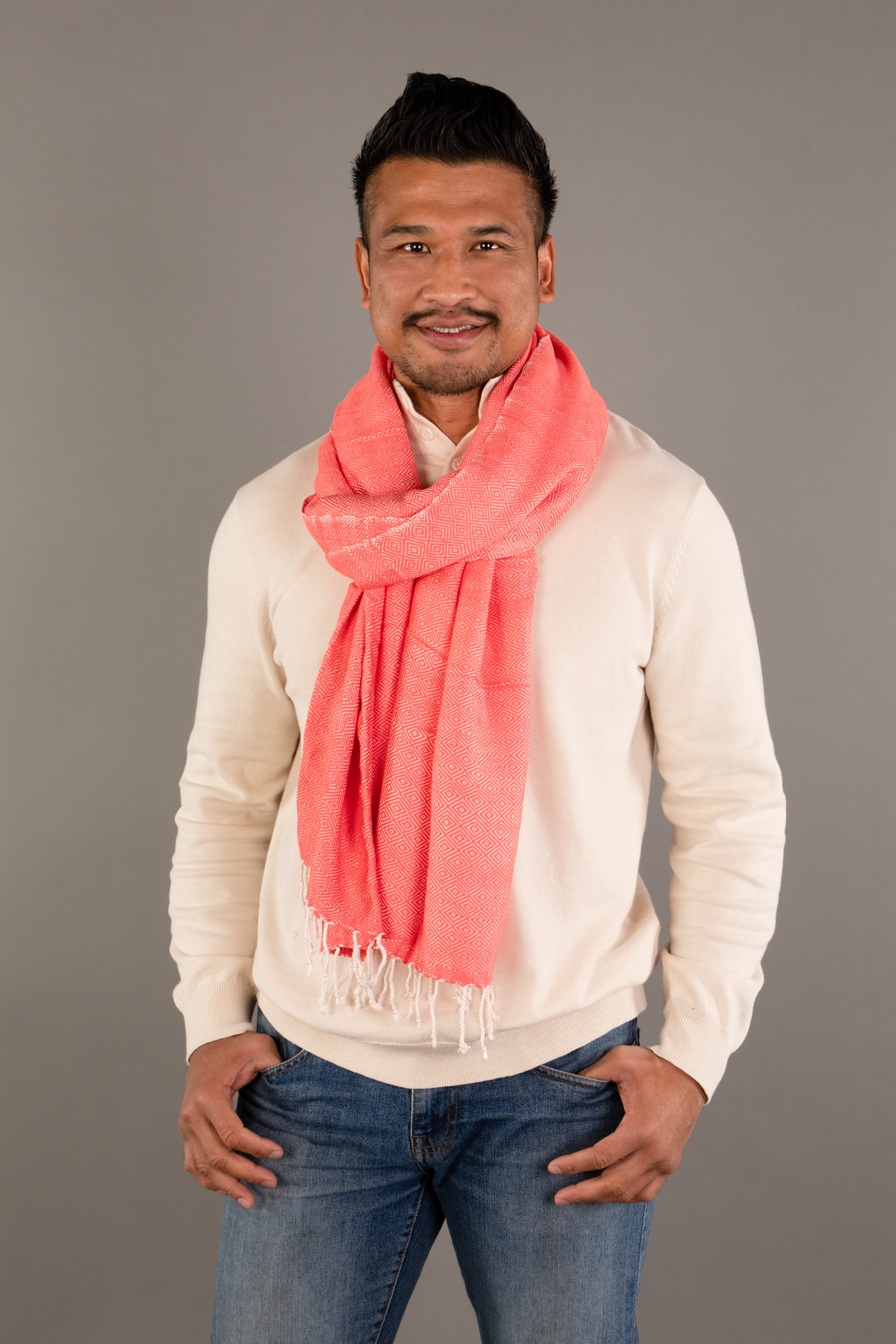 Le Grand Krama Chaud Epais Orange Corail 4