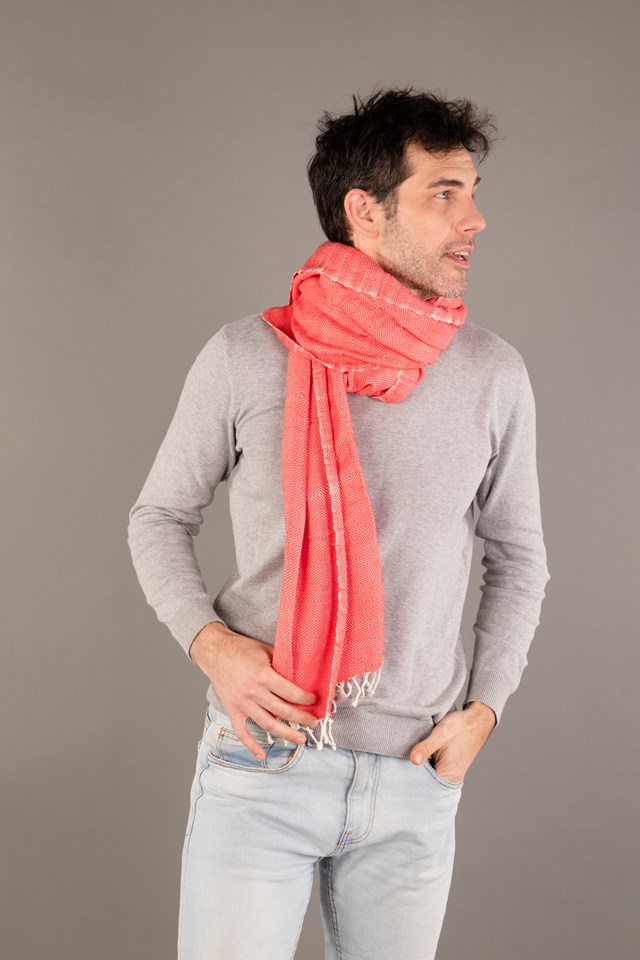 Le Grand Krama Chaud Epais Orange Corail 5