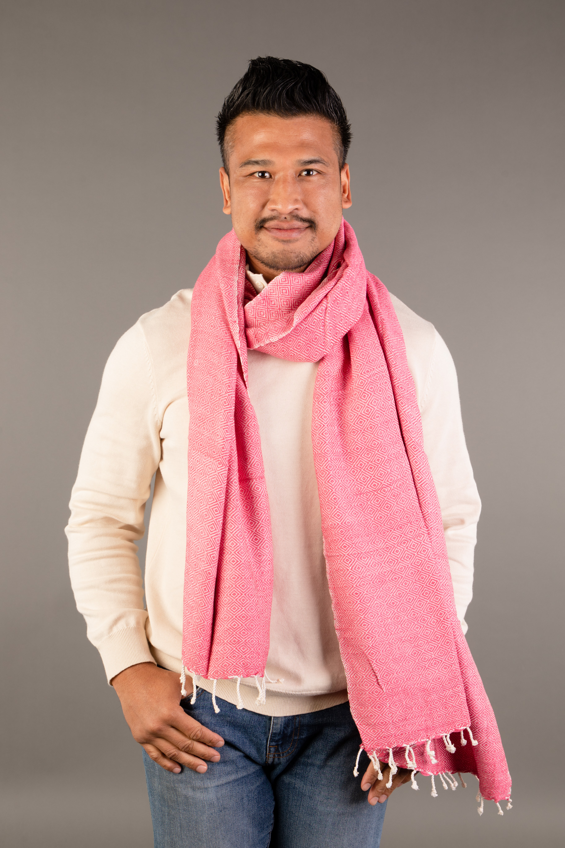 Le Grand Krama Chaud Epais Rose Bonbon 3