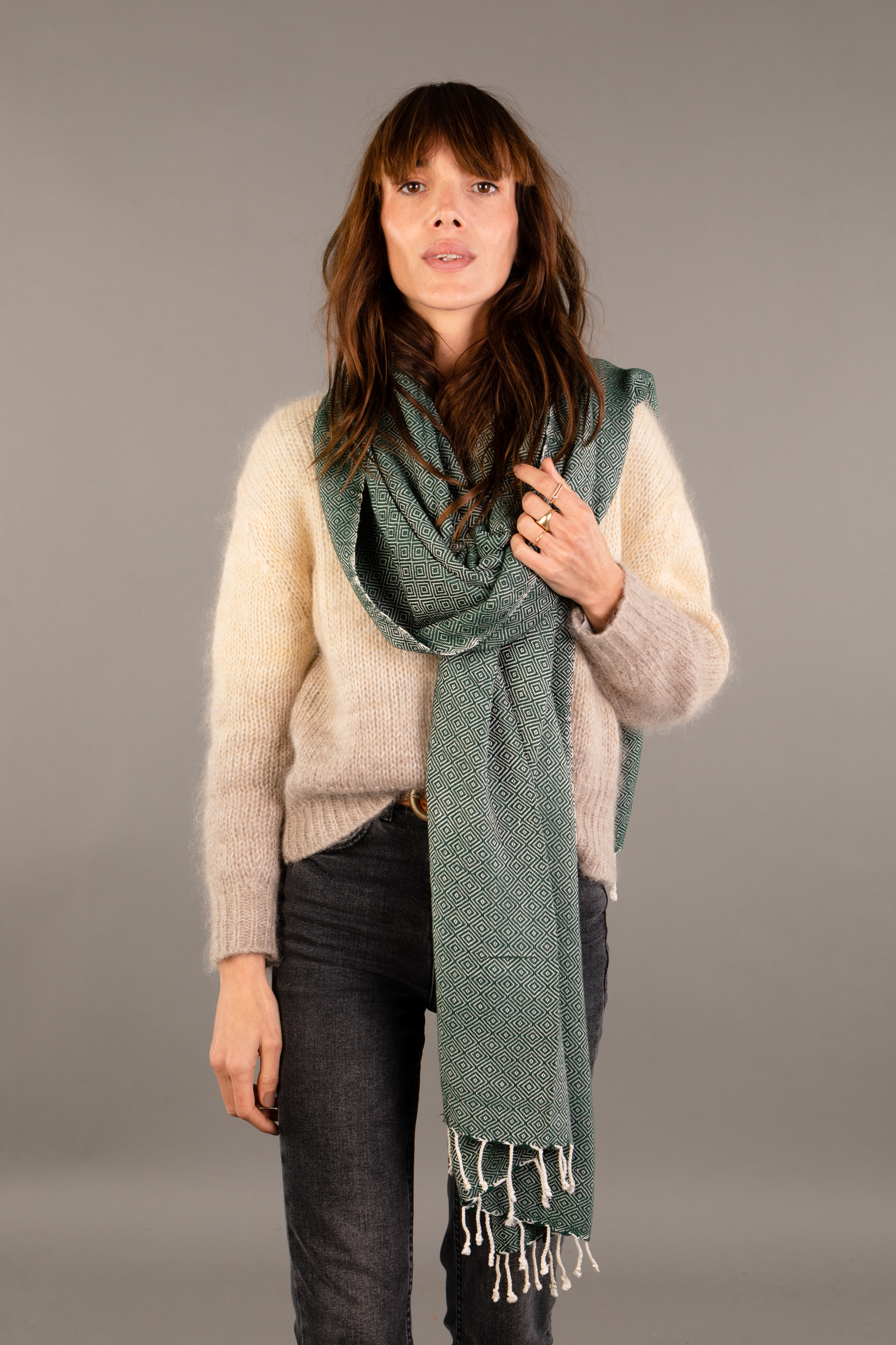 Le Grand Krama Chaud Epais Vert Forêt 3