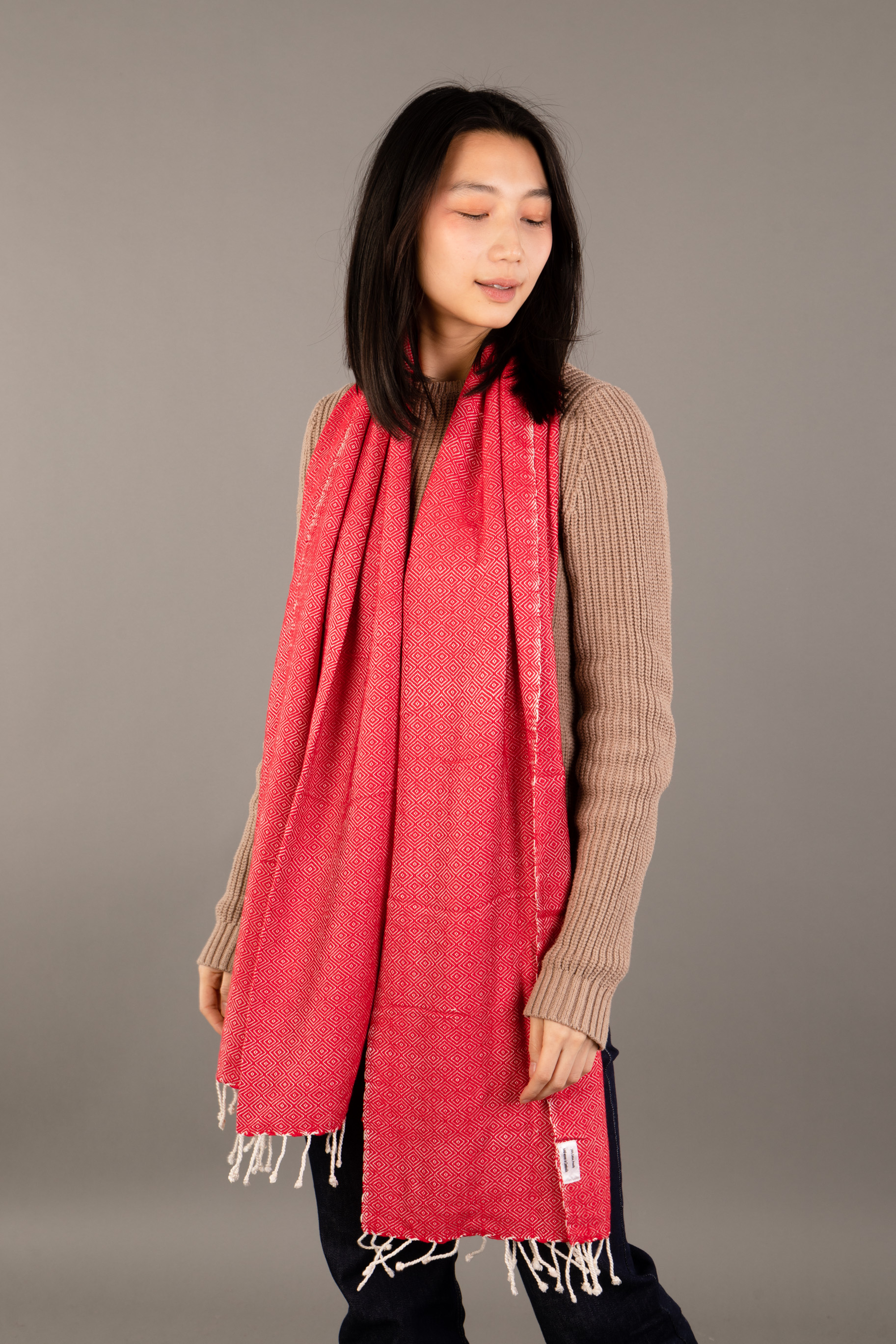 Le Grand Krama Chaud Epais Rouge Coquelicot 4