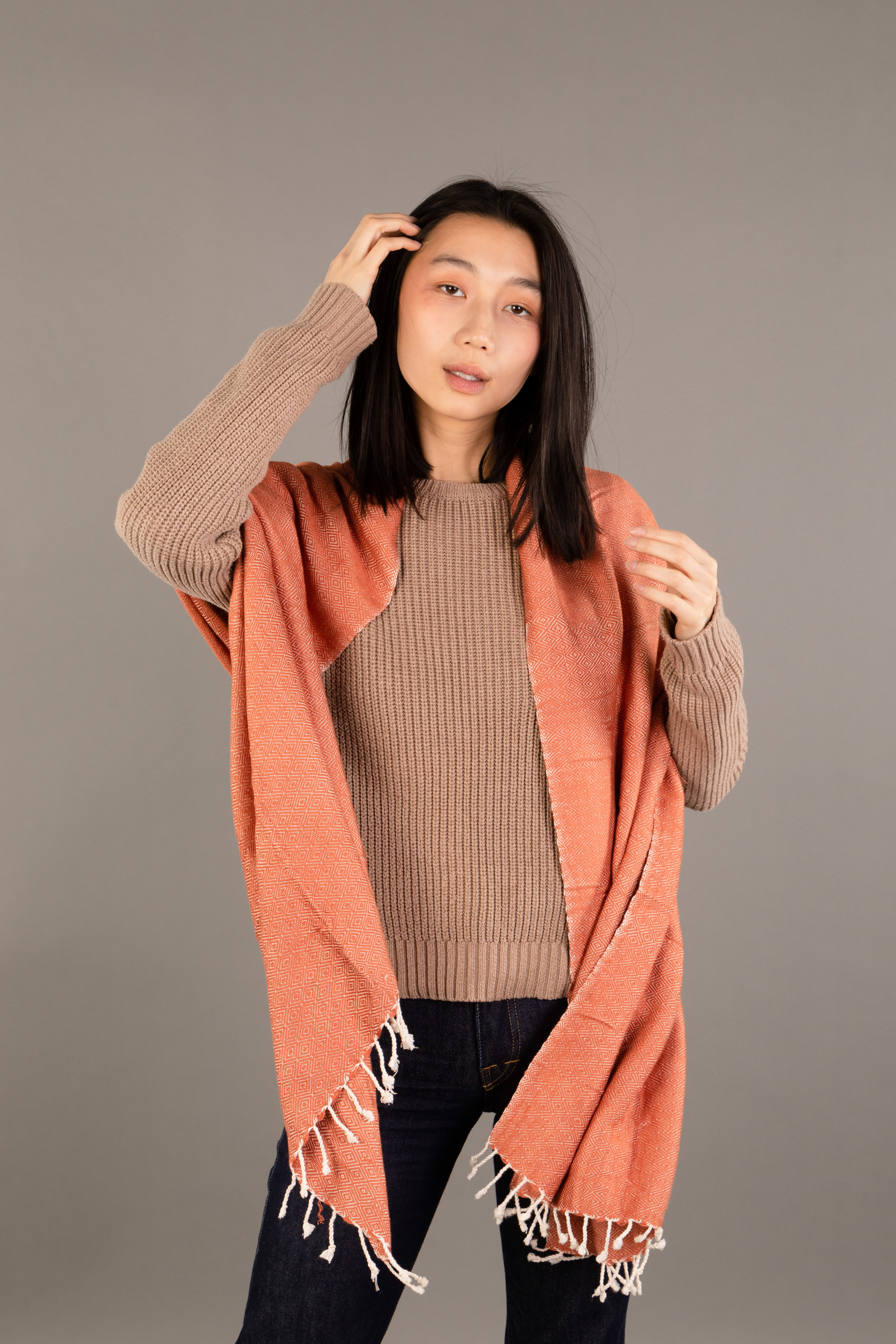 Le Grand Krama Chaud Epais Beige Ocre 3