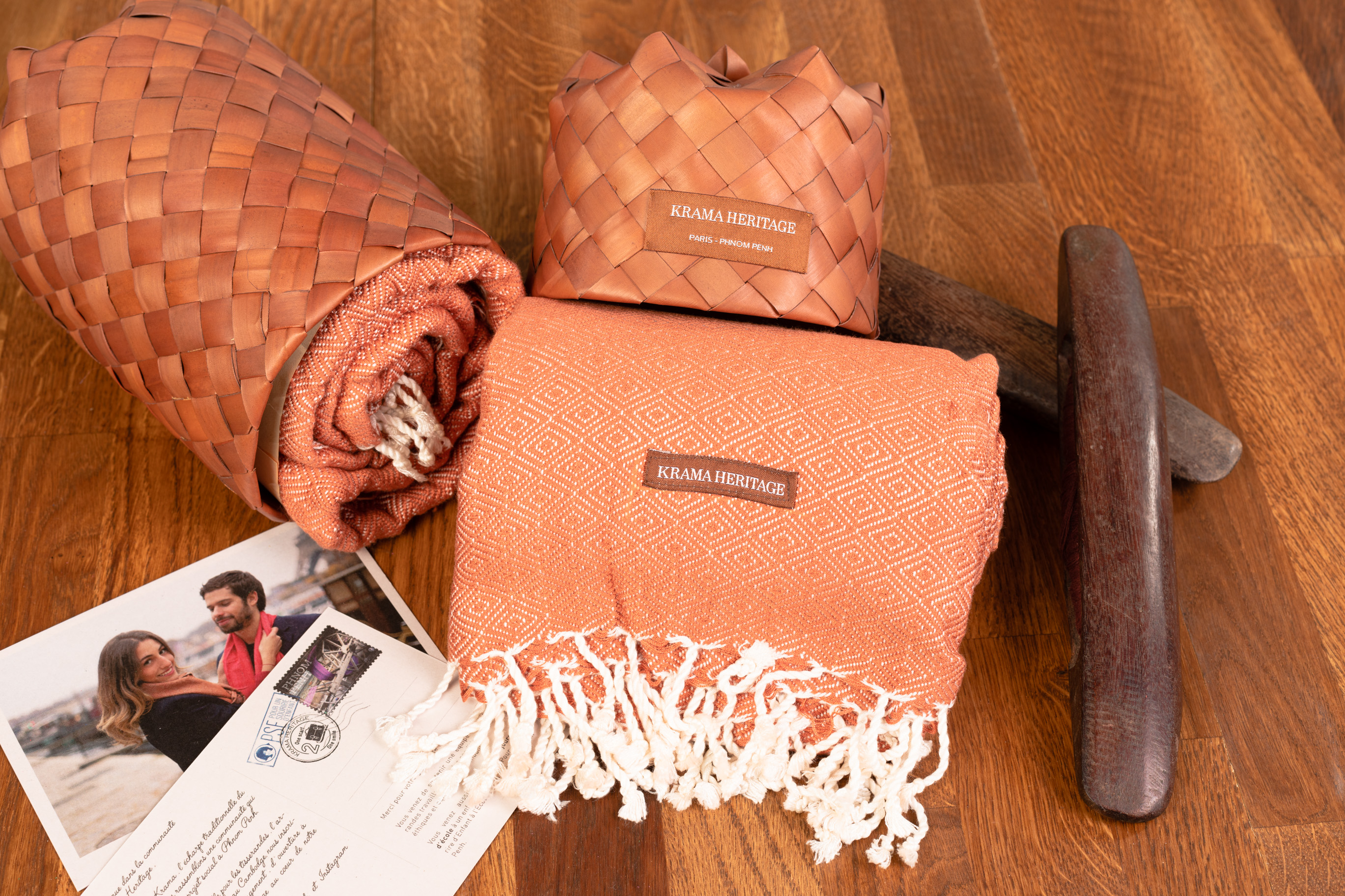 Le Grand Krama Chaud Epais Beige Ocre 2