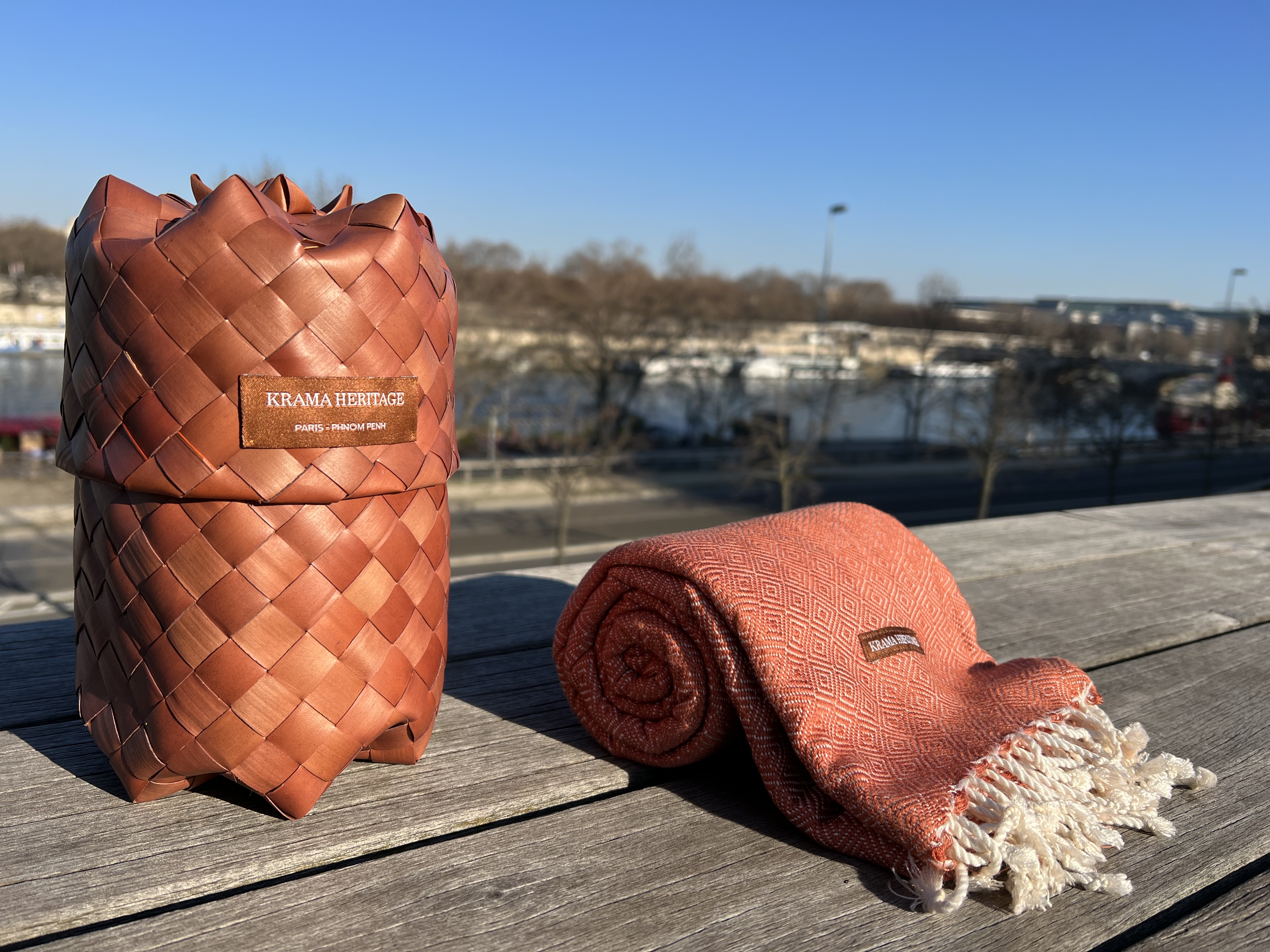 Le Grand Krama Chaud Epais Beige Ocre 5