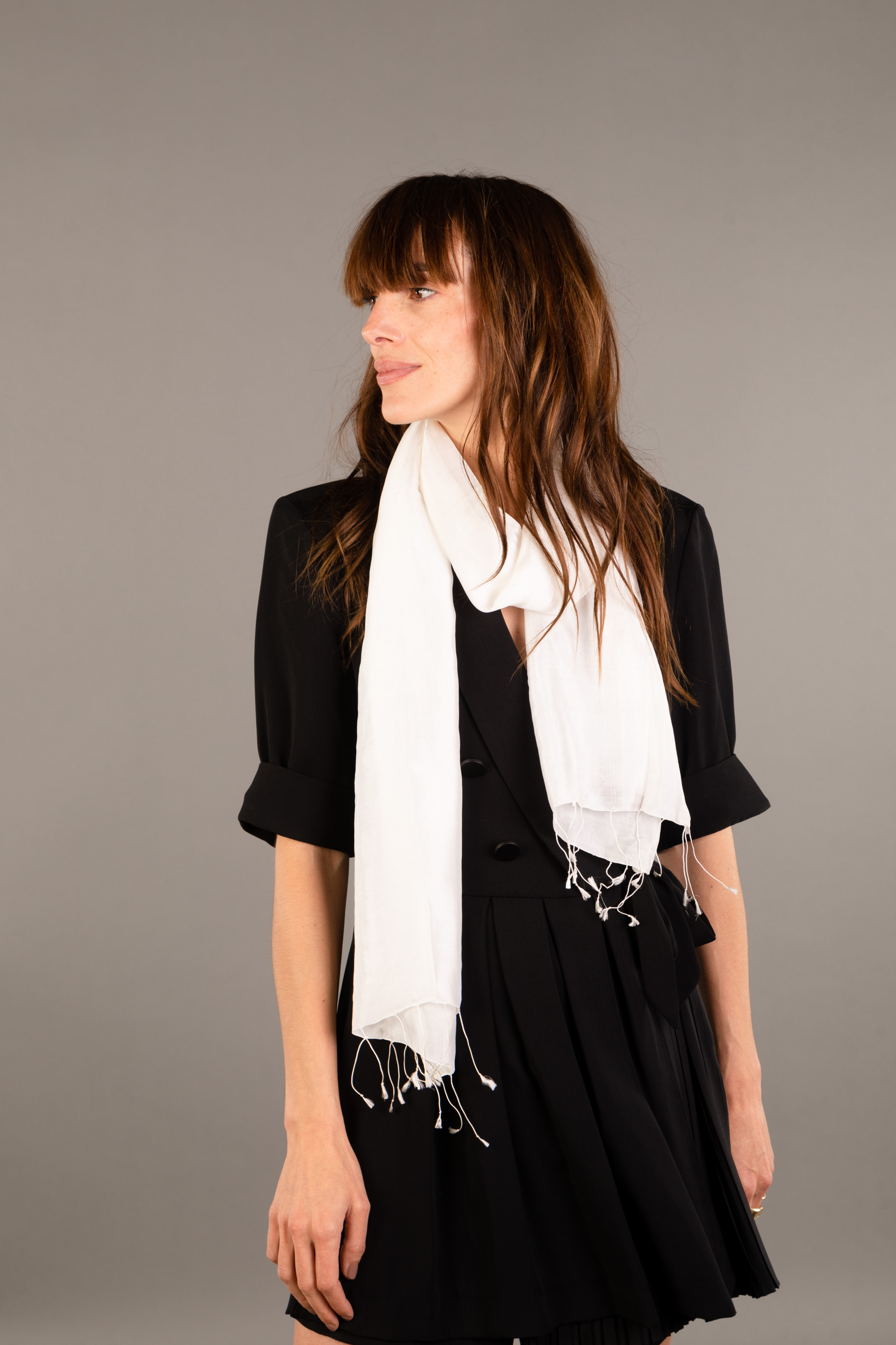 Le Krama Soyeux Blanc Neige 4