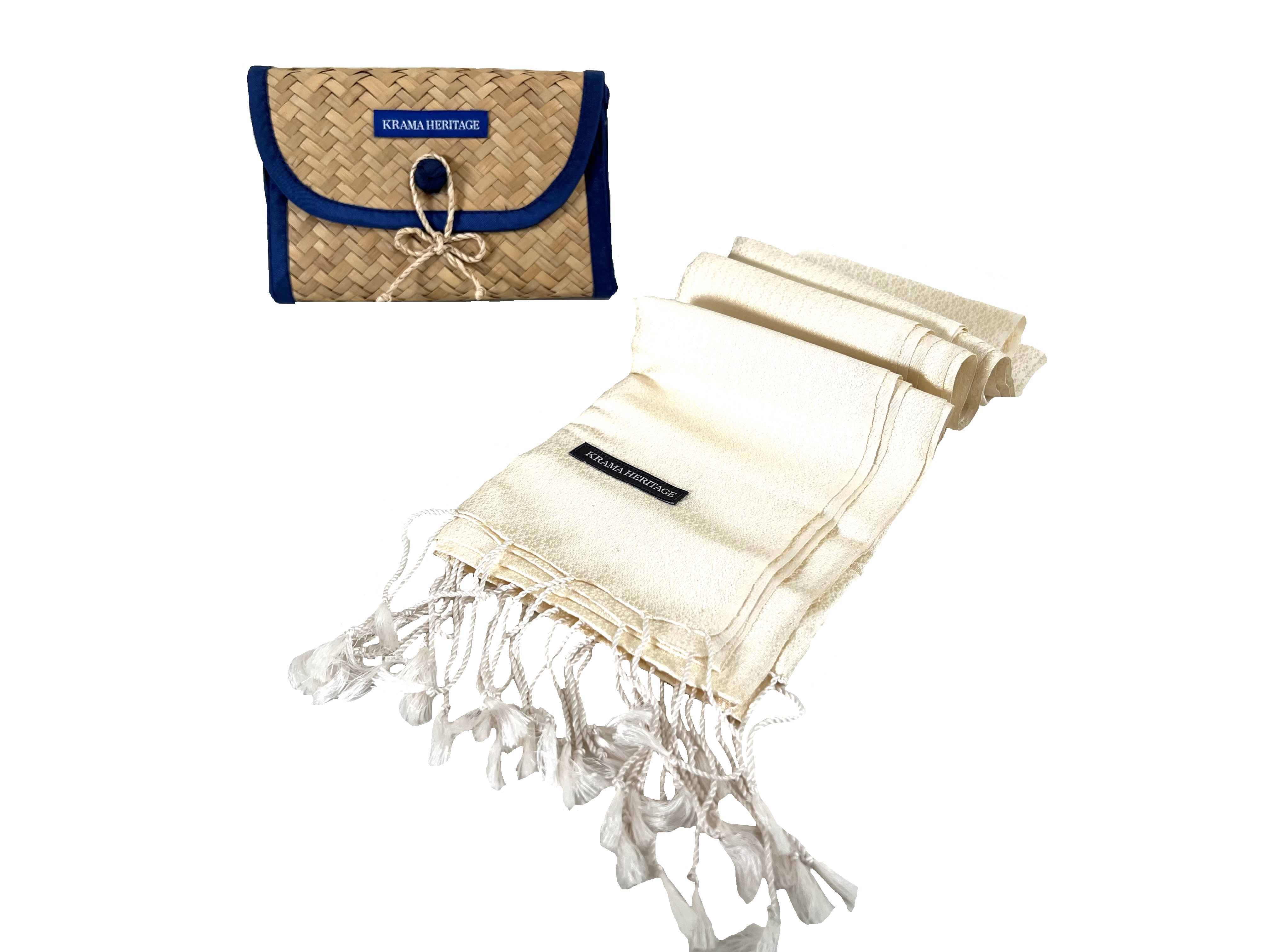 Le Krama en Soie Jasmin Luxueux Perle 7