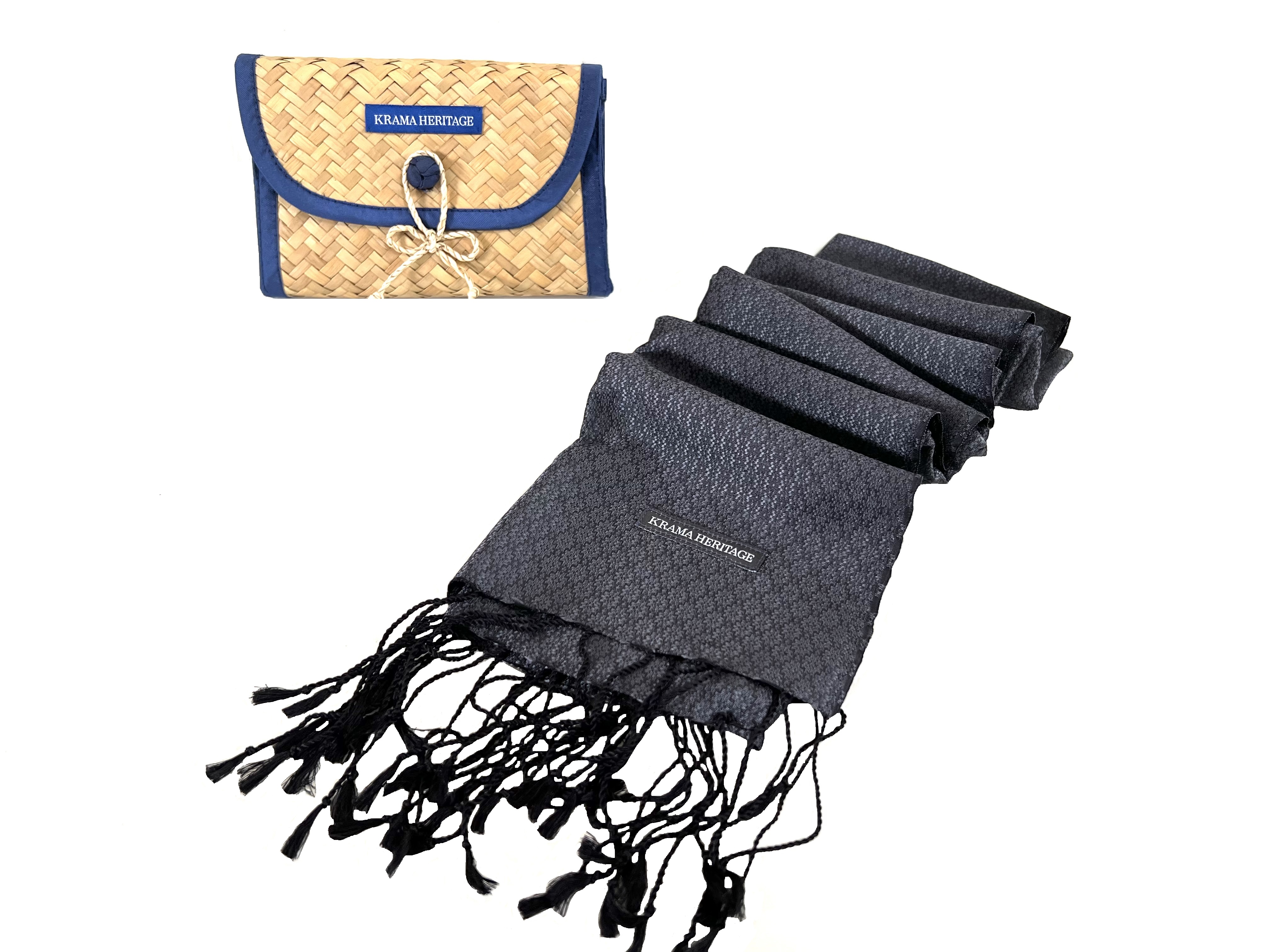 Le Krama en Soie Jasmin Luxueux Diamant Noir 7