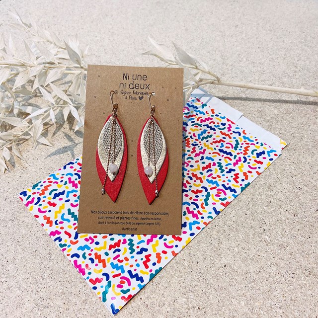 Boucles d'oreilles en cuir MINI-PETALE Ivoire 3