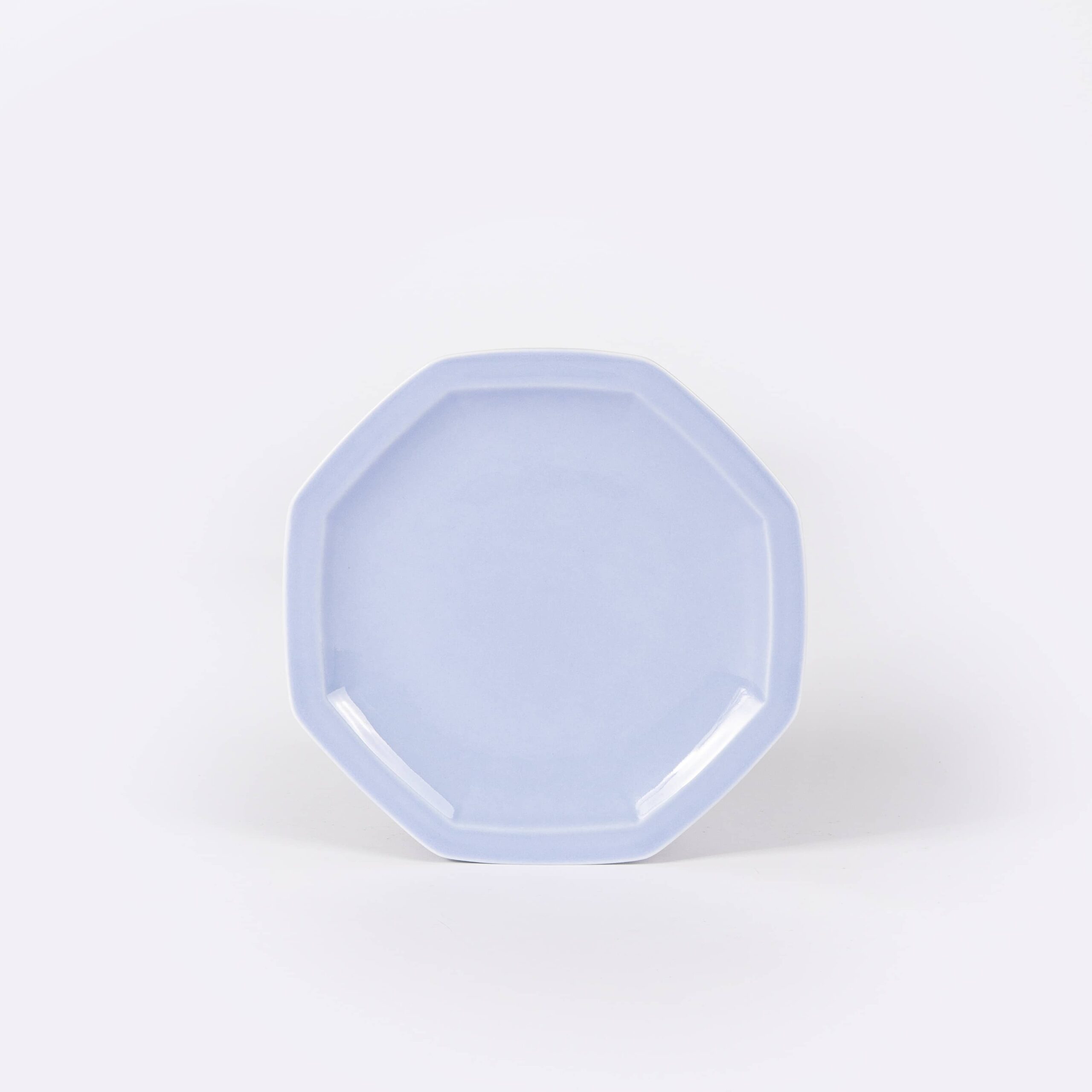 Assiette à dessert octogonale plate en porcelaine bleu clair