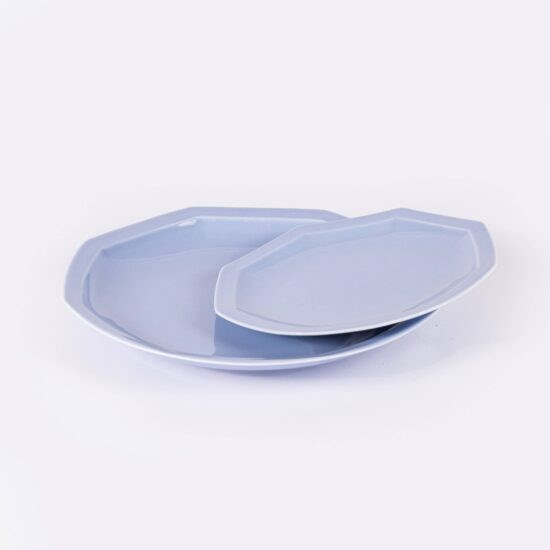 Assiette à dessert octogonale plate en porcelaine bleu clair