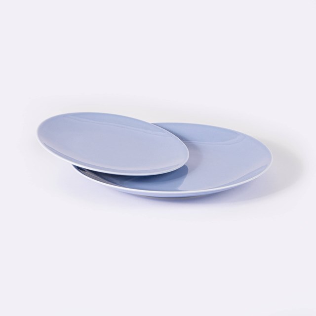 assiette à dessert ronde plate en porcelaine bleu clair