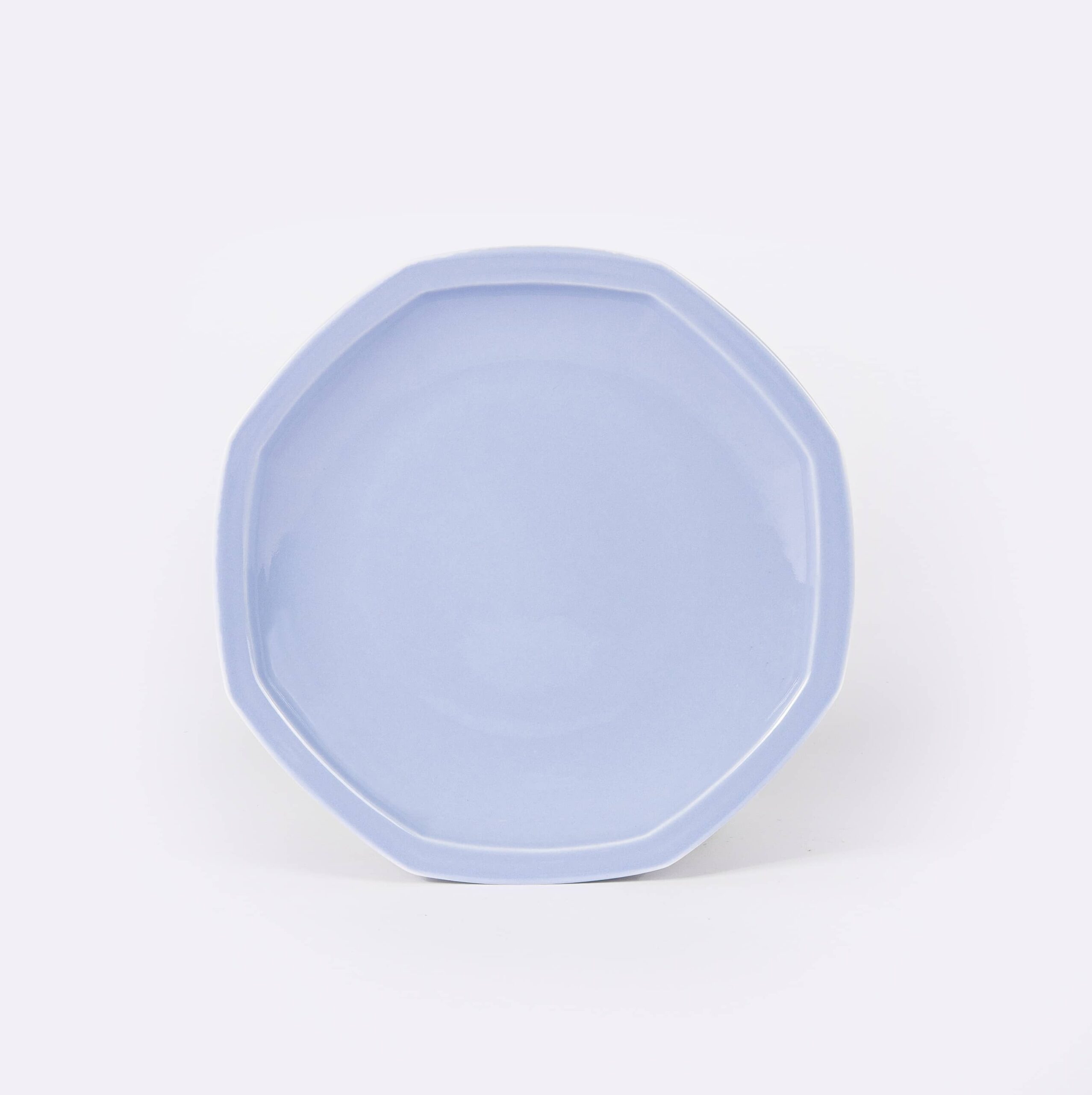 assiette plate octogonale en porcelaine bleu clair