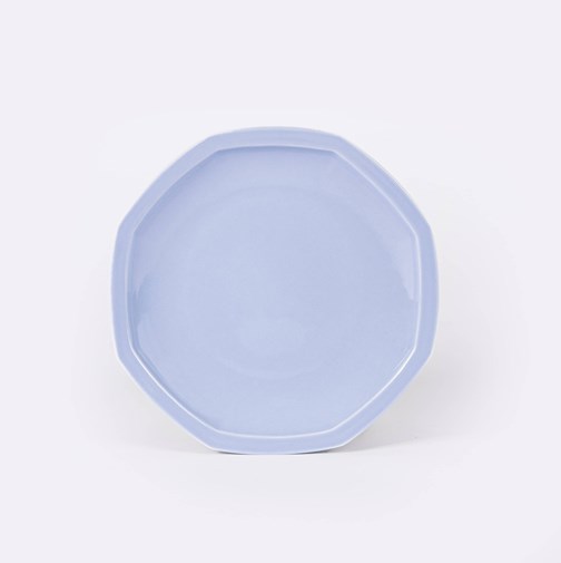 Assiette plate octogonale en porcelaine - Bleu clair