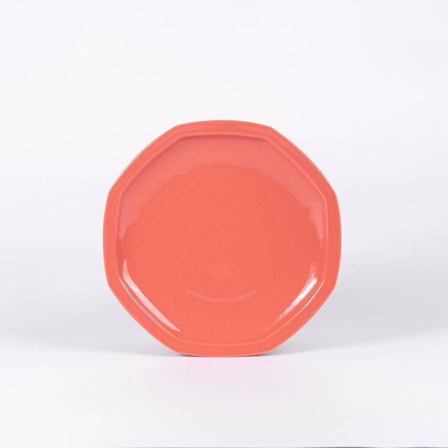 assiette plate octogonale en porcelaine terracotta