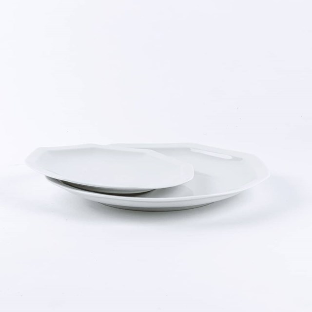 assiette à dessert octogonale en porcelaine de Limoges blanche
