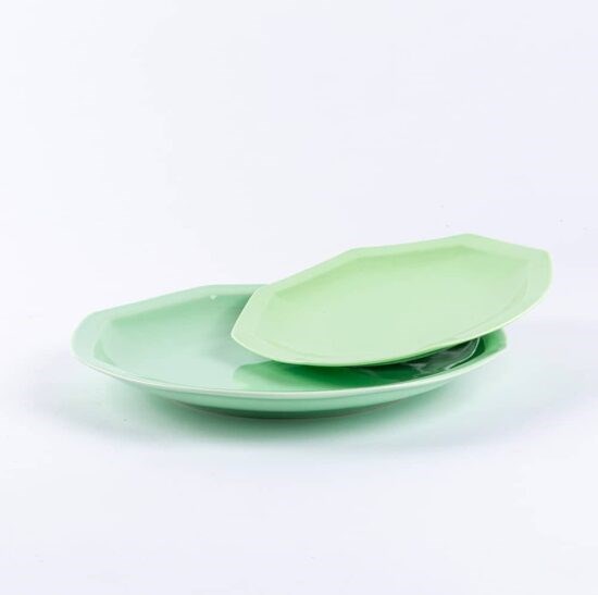 assiette à dessert octogonale en porcelaine verte