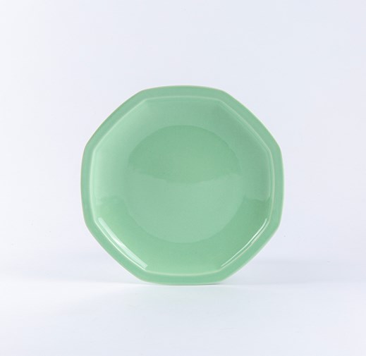Assiette plate octogonale en porcelaine - Verte
