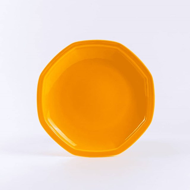 assiette plate octogonale en porcelaine jaune