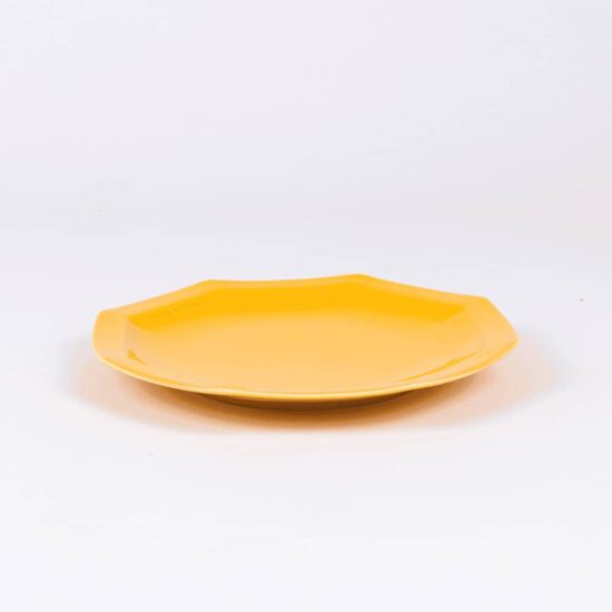 assiette plate octogonale en porcelaine jaune