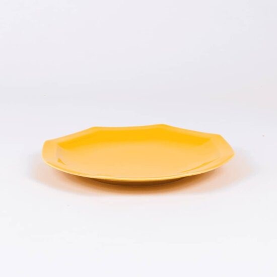 assiette plate octogonale en porcelaine jaune