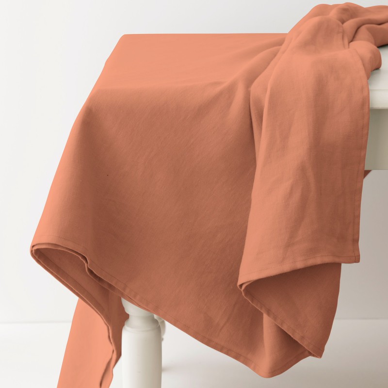 Nappe en lin léger corail, fabriquée en France
