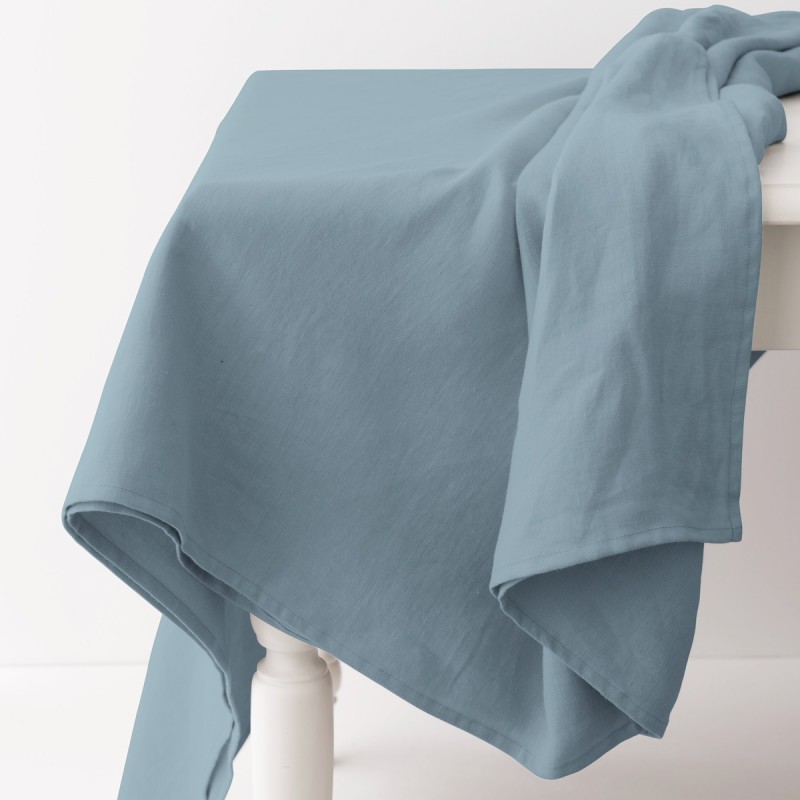 Nappe en lin léger gris bleu, fabriquée en France
