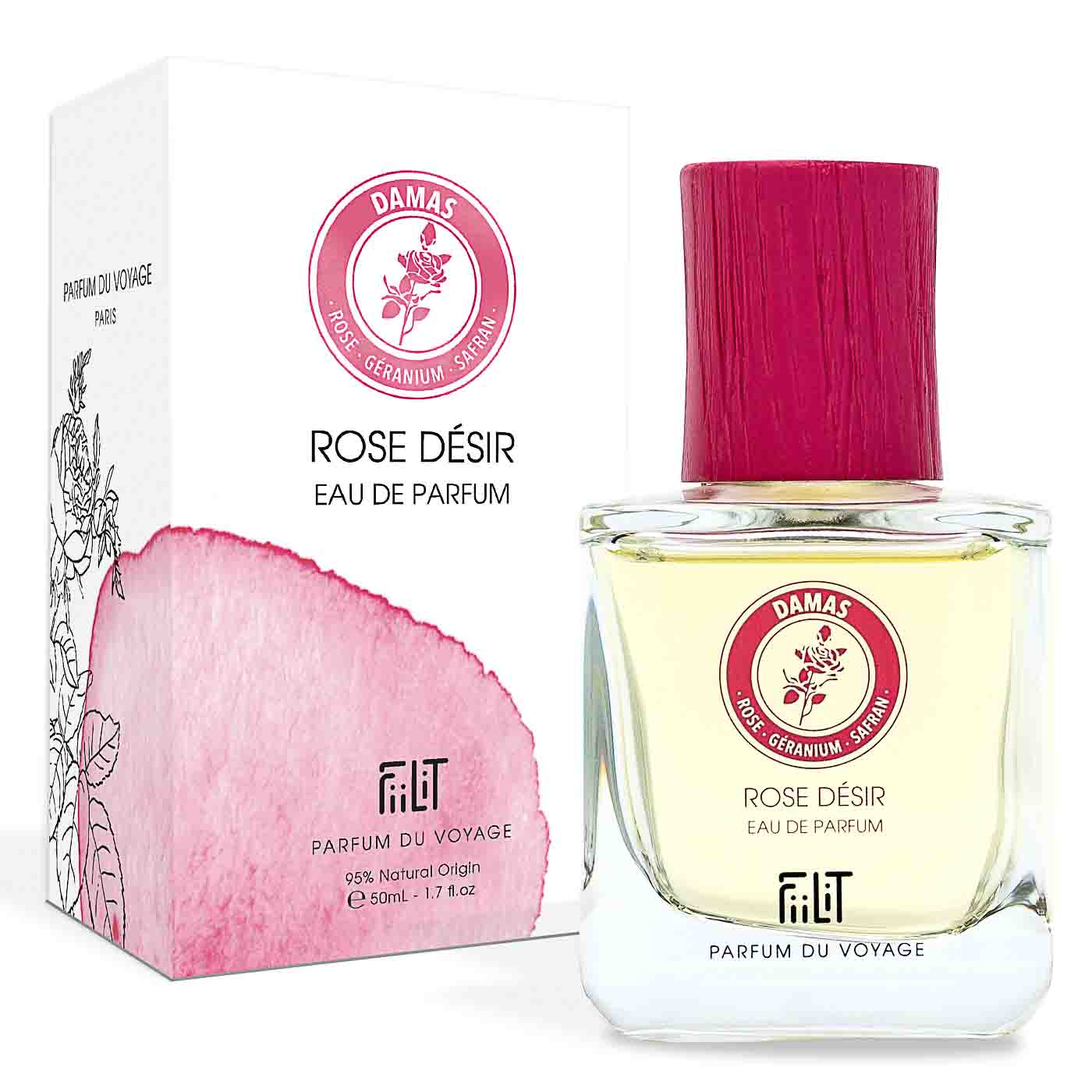 ROSE DÉSIR - DAMAS, EAU DE PARFUM 50ML, 95% NATURELLE, VEGAN, UNISEXE, RECHARGEABLE 5