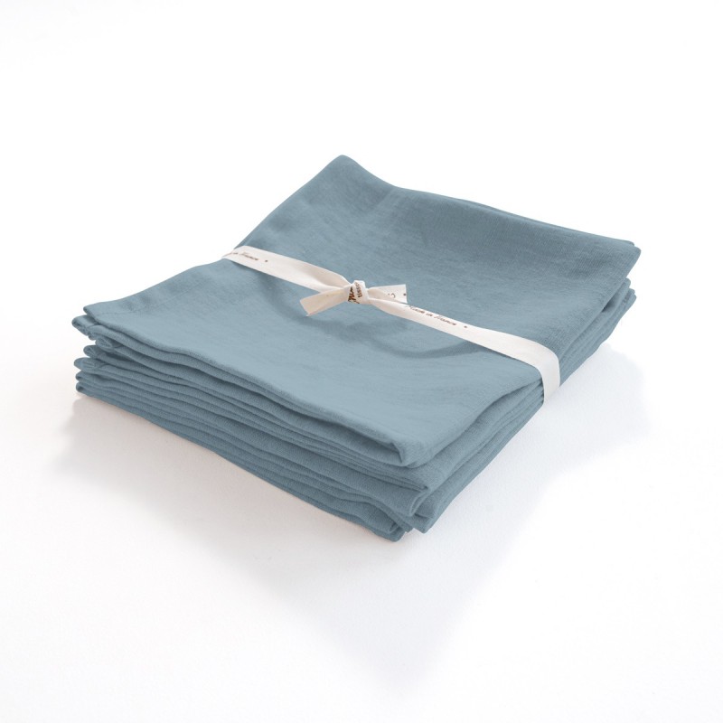 Serviette en lin léger bleu gris, fabriquée en France