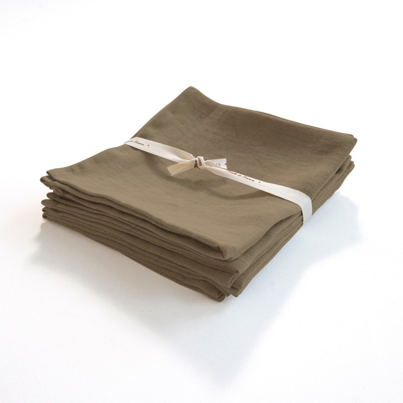 Serviette en lin léger taupe, fabriquée en France
